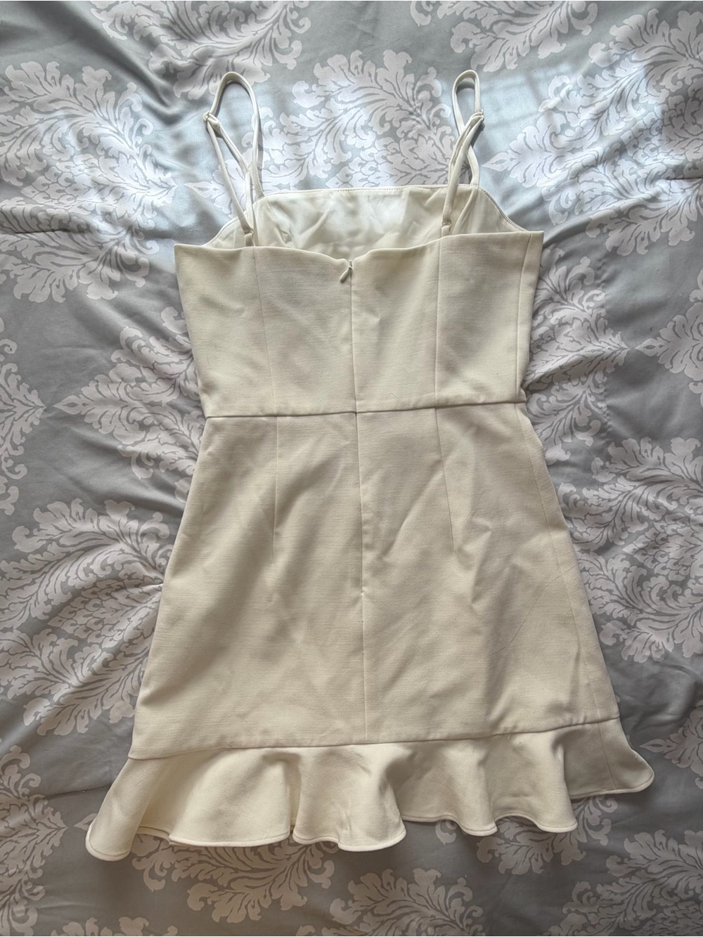 French Connection Cream Spaghetti-Strap Ruffle-Hem Mini Dress - Picture 3 of 7